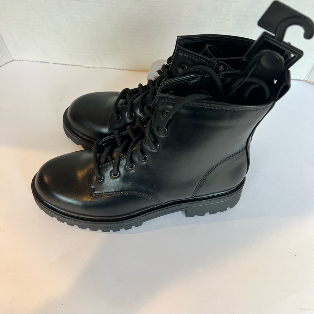 Black Combat Lace-Up/Zip Ankle Boots Size Big Girl 4, Goth, Moto, 90’s Retro